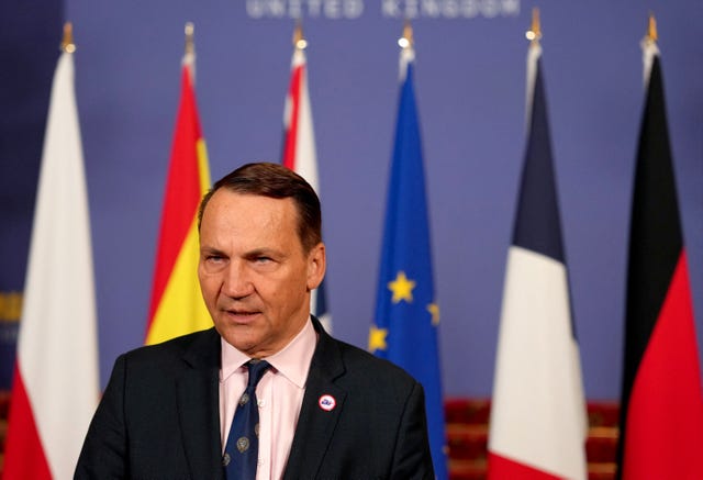 Poland’s foreign minister Radoslaw Sikorski speaks to the media at Lancaster House, London