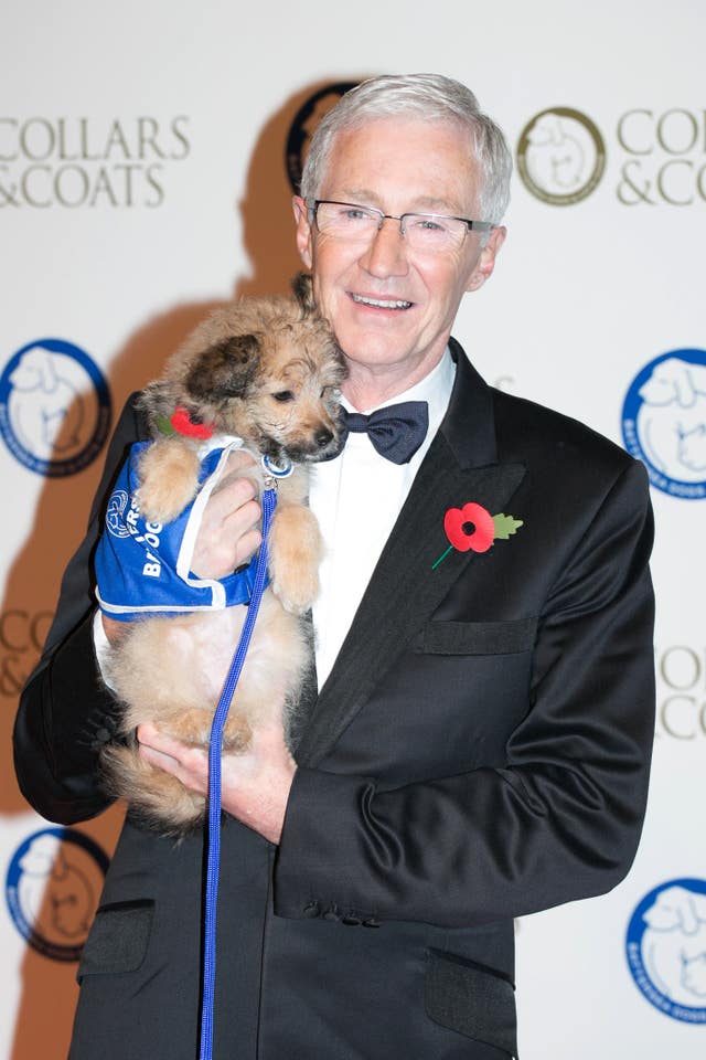 Paul O’Grady arrives at the Battersea Dogs’ Collars and Coats Gala fundraising ball at the Battersea Evolution Marquee, London (Daniel Leal-Olivas/PA)
