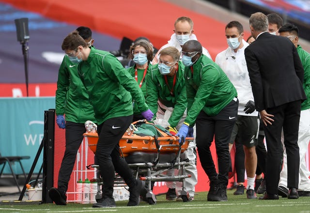 Eric Bailly was taken away on a stretcher on Sunday