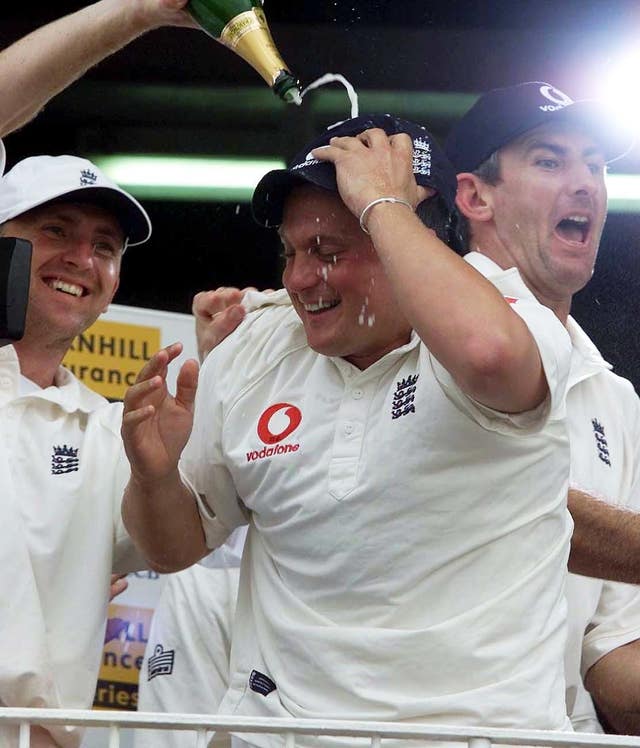 Darren Gough leads the celebrations after England's two-day win in Leeds.