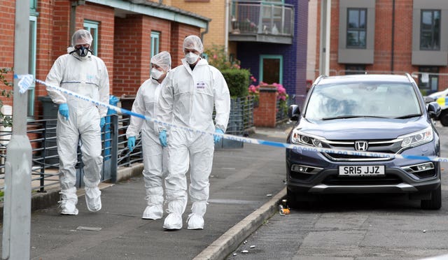Officers at the scene of the shooting