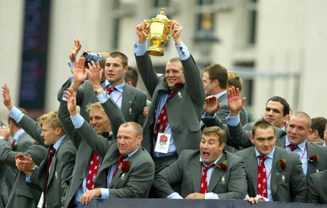 Mike Tindall (centre) won the World Cup in 2003