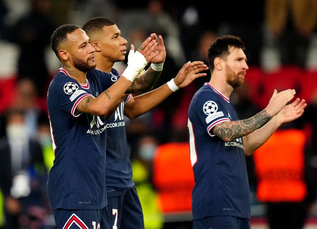 Paris Saint-Germain’s Lionel Messi (right), Neymar (left) and Kylian Mbappe will be looking to down Bayern Munich.