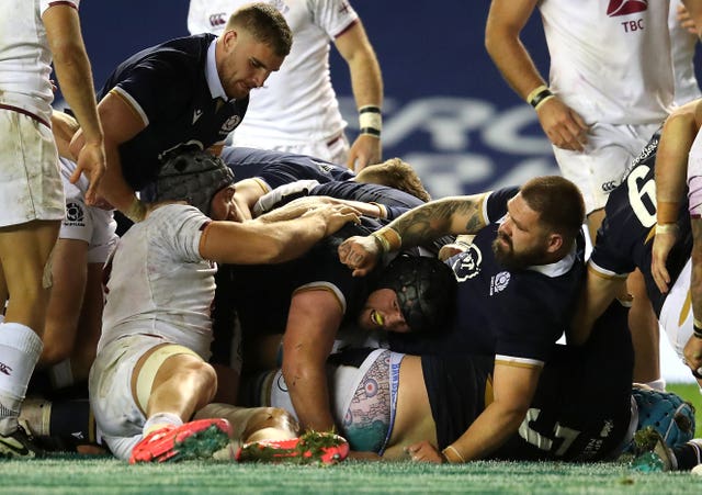 Scotland’s Fraser Brown scores his side’s fourth try