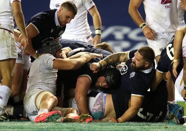 Scotland’s Fraser Brown scores his side’s fourth try 