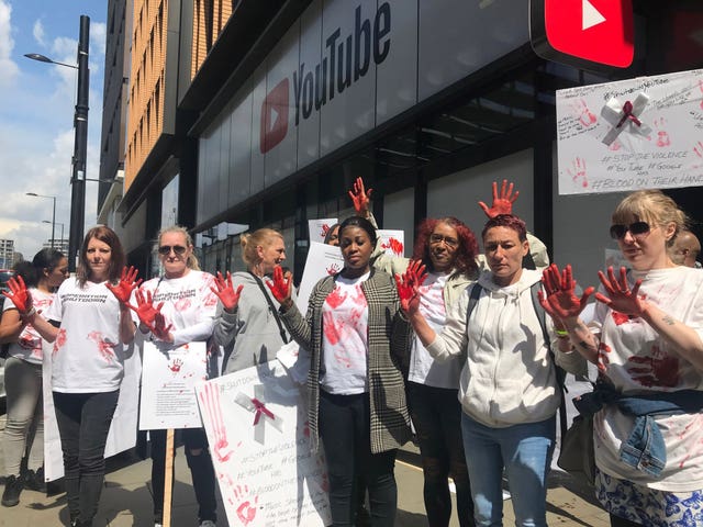 Protesters outside the YouTube Space near King’s Cross Station