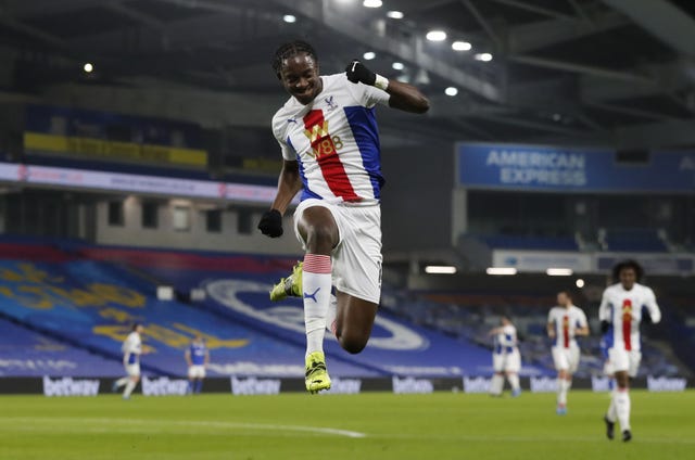 Jean-Philippe Mateta celebrates scoring Crystal Palace''s first goal of the game