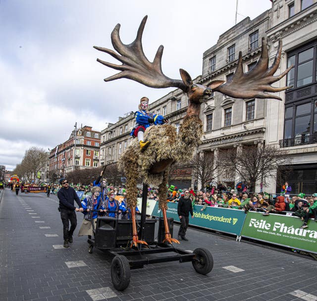 Performers take part in the St Patrick’s Day Parade in Dublin