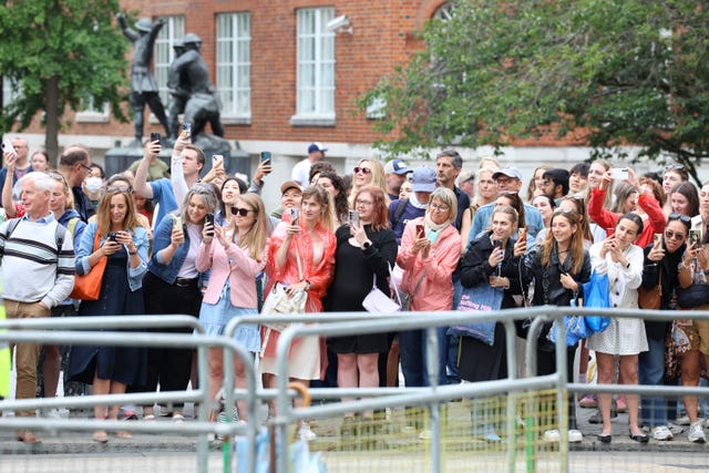 Crowds gather to watch the arrival of Spice Girl Melanie Brown, Mel B, for her wedding to hairdresser Rory McPhee at St Paul’s Cathedral, London
