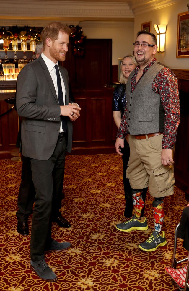 The Duke Of Sussex meets Craig Winspear as he attends a gala performance of “Bat Out Of Hell – The Musical”, in support of the Invictus Games Foundation at Dominion Theatre, London 