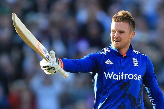 Roy celebrates his century against Sri Lanka at Edgbaston in 2016