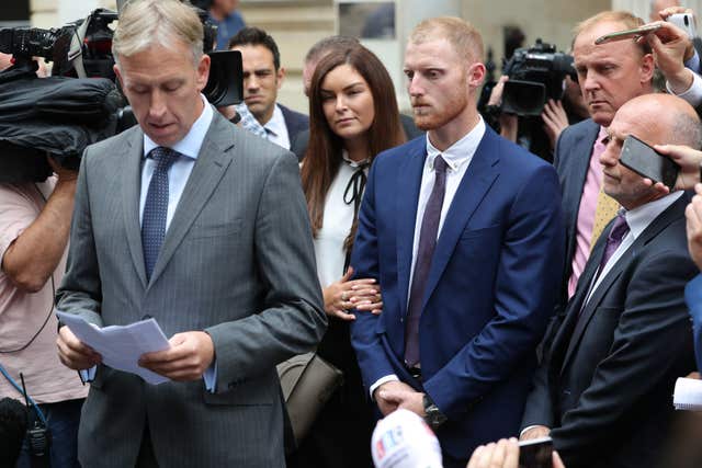 Ben Stokes’s lawyer Paul Lunt reads out a statement outside Bristol Crown Court (Andrew Matthews/PA)