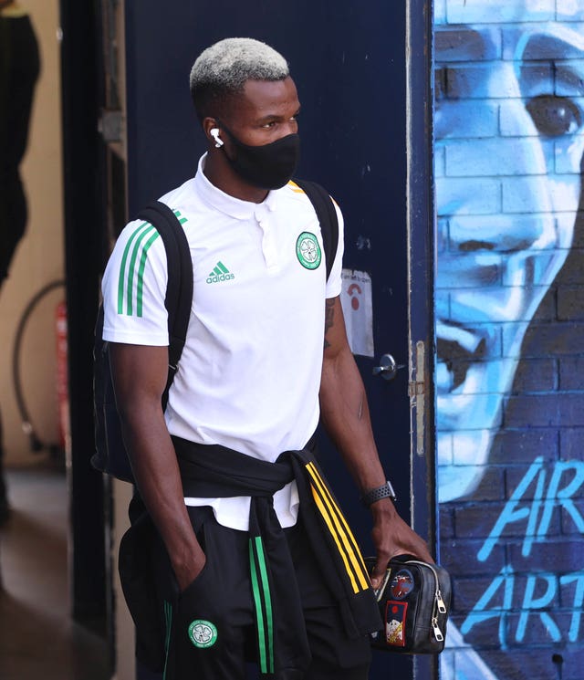 Celtic’s Boli Bolingoli arrives at Rugby Park on Sunday