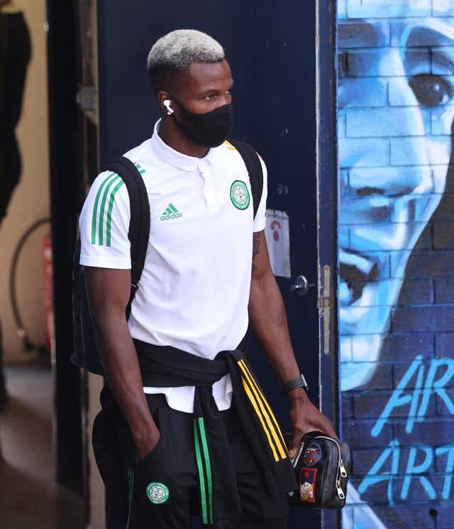 Celtic's Boli Bolingoli arrives at Rugby Park on Sunday