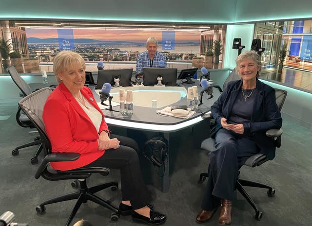 Irish presidential candidates Heather Humphreys, left, and Catherine Connolly