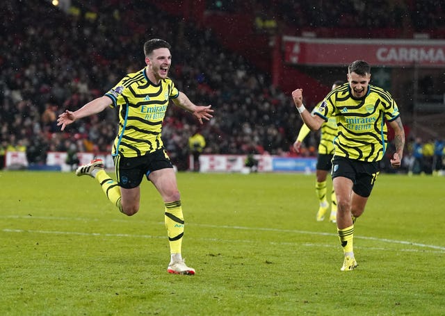 Declan Rice scored Arsenal's fifth goal of an astonishing first half