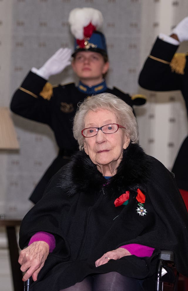 Jean Neal after being presented with the Legion d’Honneur during a ceremony at the French ambassador’s residence, in Kensington Gardens, London
