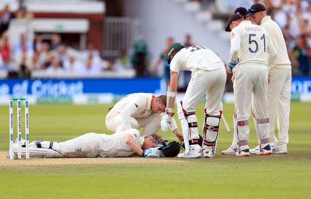 Smith was struck on the neck by a bouncer from debutant Jofra Archer. He returned to bat and made 92 but was ruled out of the rest of the Test and the third match at Headingley with concussion 
