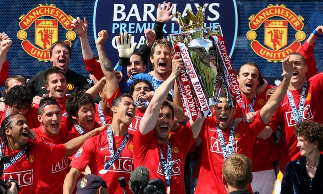 Gary Neville (centre) enjoyed a hugely successful career at Manchester United 