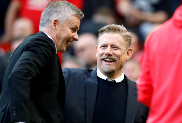 Peter Schmeichel, right, was watching his old team-mate Ole Gunnar Solskjaer's side