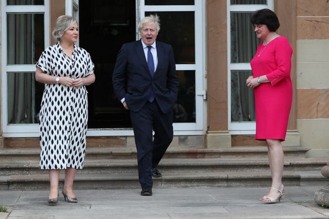 Michelle O’Neill, Boris Johnson and Arlene Foster