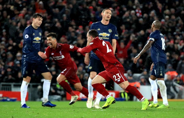 Liverpool's Xherdan Shaqiri scored twice as Manchester United were beaten on Sunday