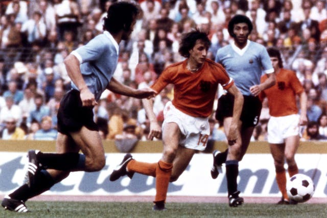 Holland star Johan Cruyff in his famous number 14 shirt at the 1974 World Cup finals