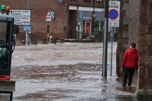 Flooded streets in Appleby-in-Westmorland, Cumbria