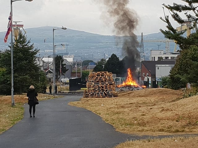 A smoking bonfire in east Belfast