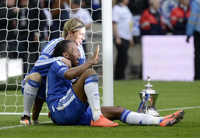 Torres and Didier Drogba celebrate victory in the 2012 FA Cup final 