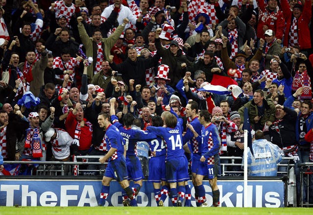 Croatia players celebrate at Wembley