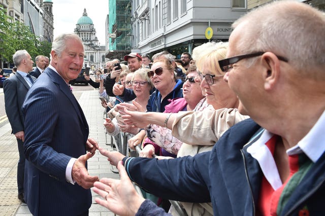 Greeting crowds in Belfast 