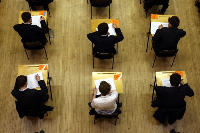 A general view of pupils sitting an exam at Lawrence Sheriff school Rugby, Warwickshire