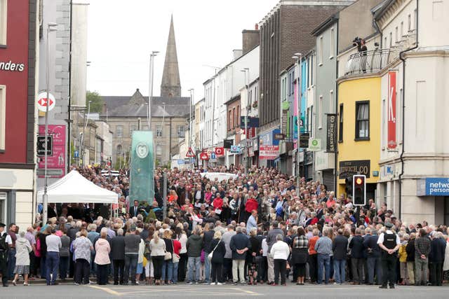 People gather on Market Street, Omagh