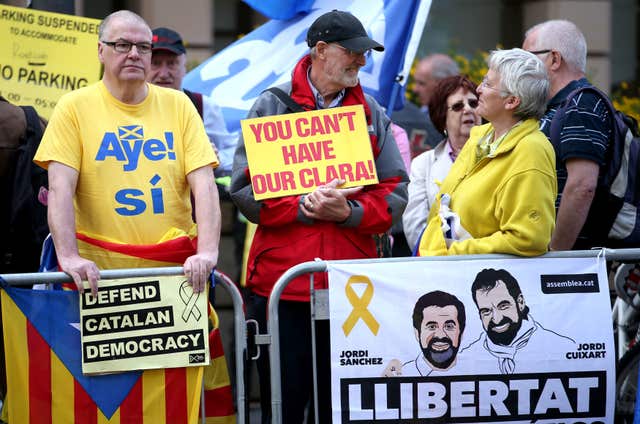 Supporters of Clara Ponsati gathered outside Edinburgh Sheriff Court (Jane Barlow/PA)