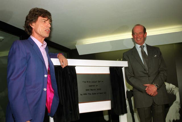 Sir Mick Jagger with the Duke of Kent at the opening of The Mick Jagger Centre in 2000