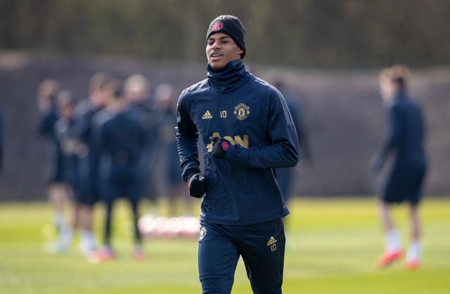 Marcus Rashford has been training this week despite a shoulder injury 