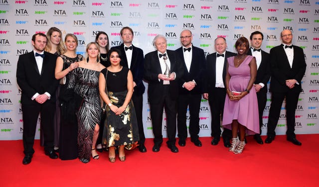 Sir David Attenborough (centre) and the Blue Planet II team (Ian West/PA)