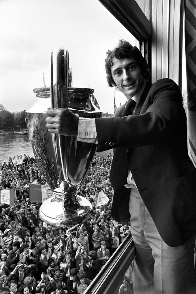 Trevor Francis shows off the European Cup trophy on Nottingham Forest's victory parade in 1979