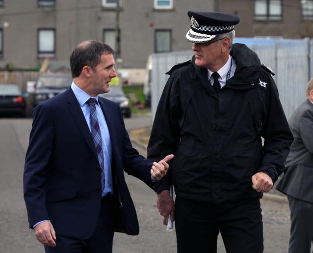 Justice Secretary Michael Matheson (left) and Police Scotland Chief Constable Phil Gormley attending a community police operation event (David Cheskin/PA)