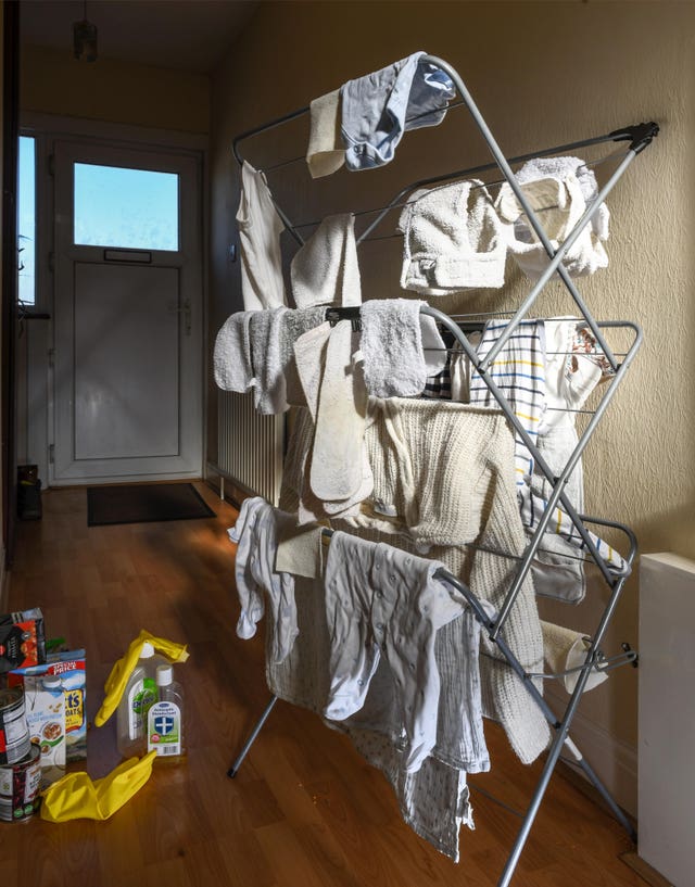 A photo issued by Historic England from its Picturing Lockdown Collection of nappies drying and food product waiting to be disinfected taken by Historic England photographer Chris Redgrave at home in Harrow, north London 