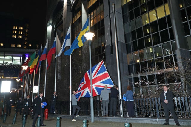 The Union flag was taken down outside the European Parliament in Brussels ahead of the UK's exit from the EU