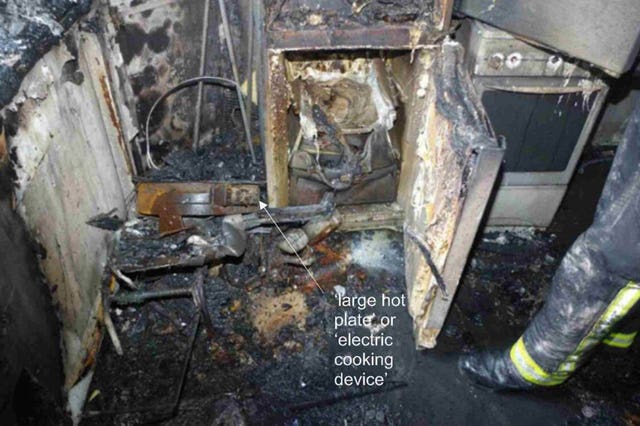 The kitchen in flat 16 where the fire starte
