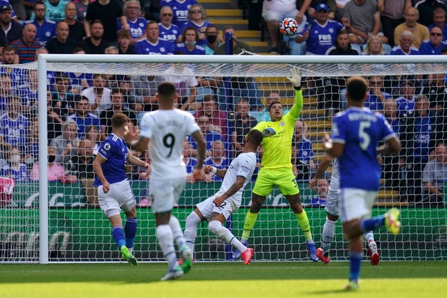Harvey Barnes (left) went close for Leicester