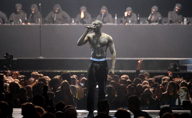 Stormzy performs on stage during the 2018 BRIT Awards show (Victoria Jones/PA)
