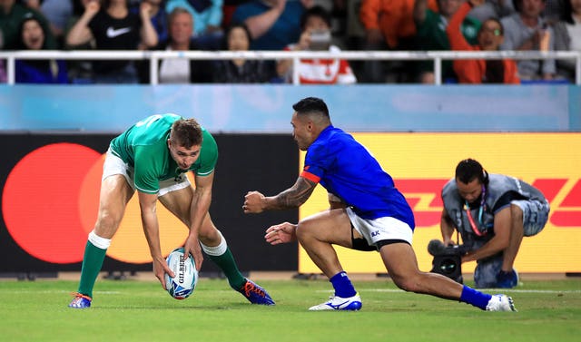 Jordan Larmour, left, was among the scorers for Ireland