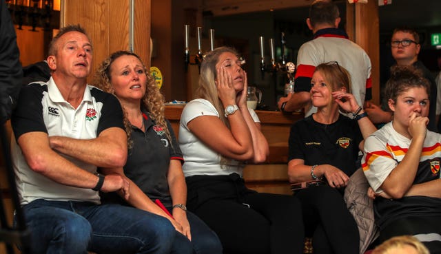 Dejected England fans at Crewe and Nantwich RFC