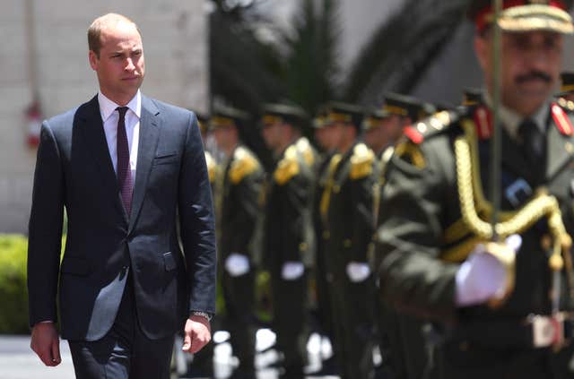The Duke of Cambridge arrives for a meeting with Mahmoud Abbas in the Office of the President in Ramallah
