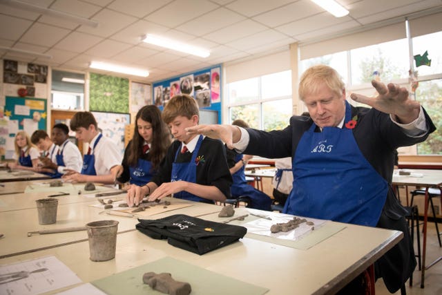 Mr Johnson tries his hand at making an Antony Gormley-inspired clay figure