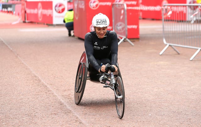 Switzerland's Manuela Schar triumphed in the women's wheelchair race